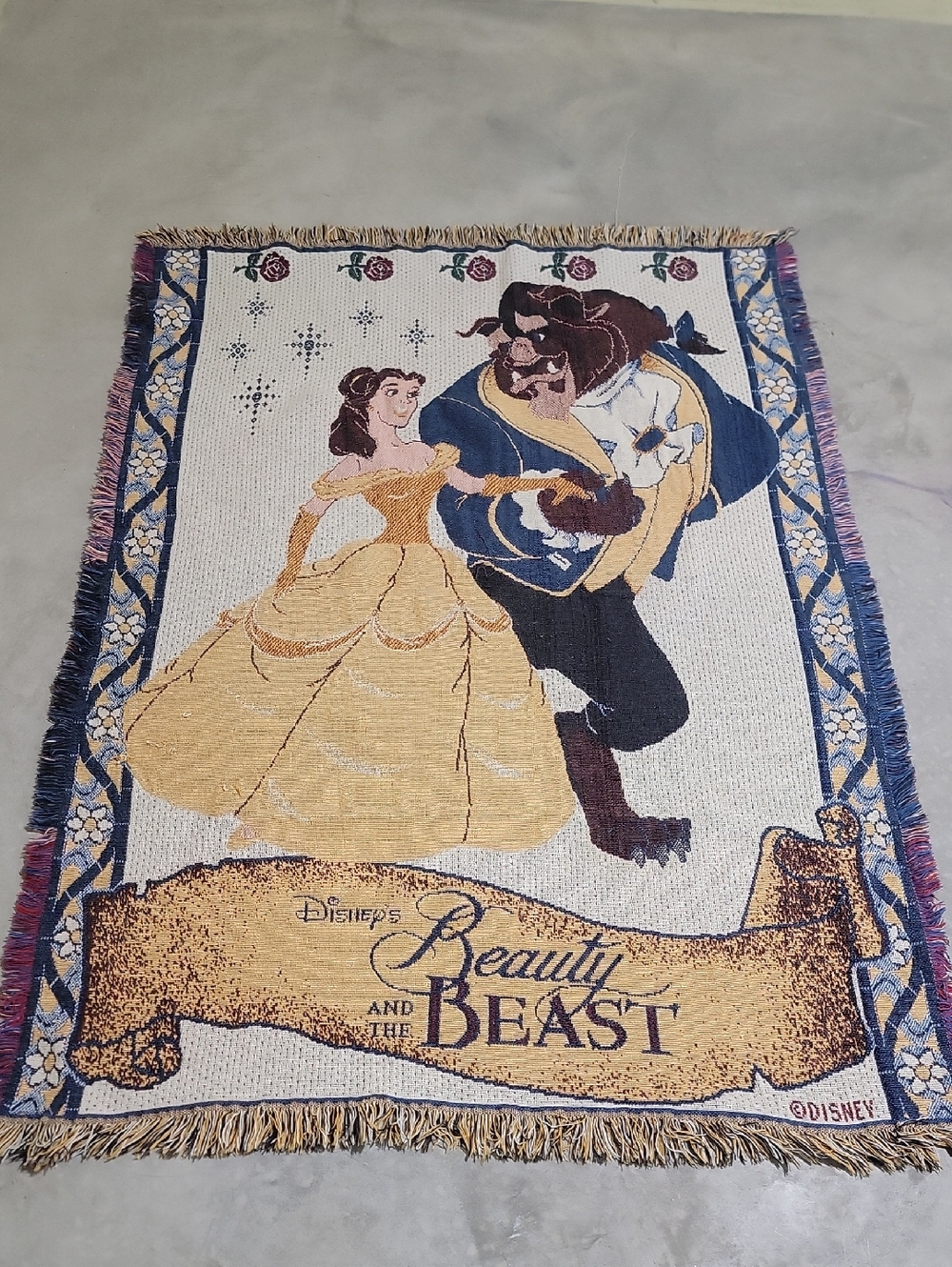Disney Beauty and the Beast Tapestry Throw - Yellow & Navy